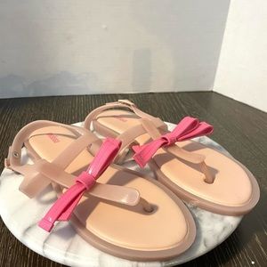 MELISSA SHOES SANDALS FOOT FLOPS PINK BOW JELLIES WOMENS SIZE 10 VEGAN